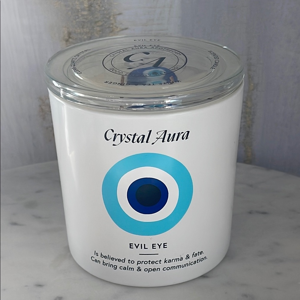 Cristal Aura Evil Eye Candle - Clear Quartz Cristal / 🧿/ White Te & Ginger